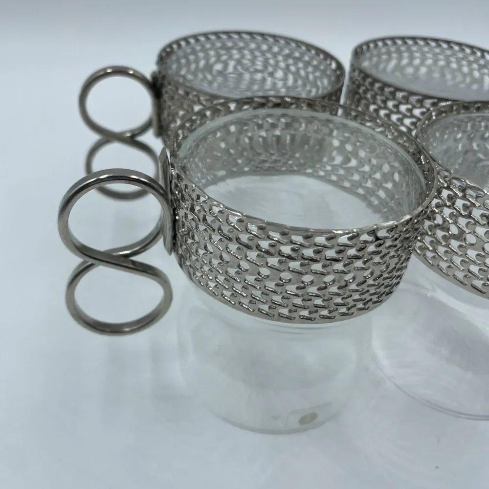 Set of FOUR Iittala Finland Tsaikka Glass w/ Metal Holder ~ Timo Sarpaneva